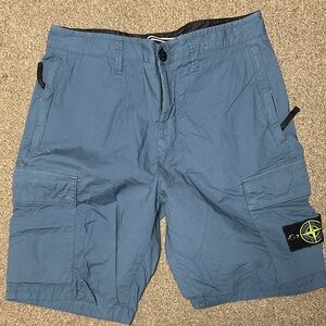 Stone Island Dusty Blue Cargo Shorts with Badge